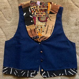 NWOT - Men's Denim And Mudcloth Scoop Neck Vest